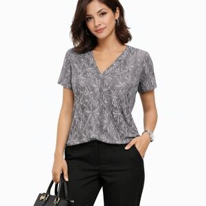 NWT Banana Republic Gray Lace Top V-neck Side Zipper Size 10 Petite